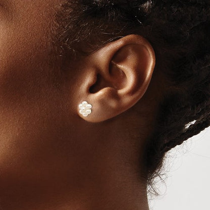 14k 2-3mm White Egg Freshwater Cultured Pearl Flower Earrings
