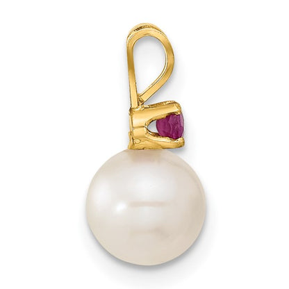 14k 7-8mm White FW Cultured Pearl and Ruby Stud Earrings and Pendant