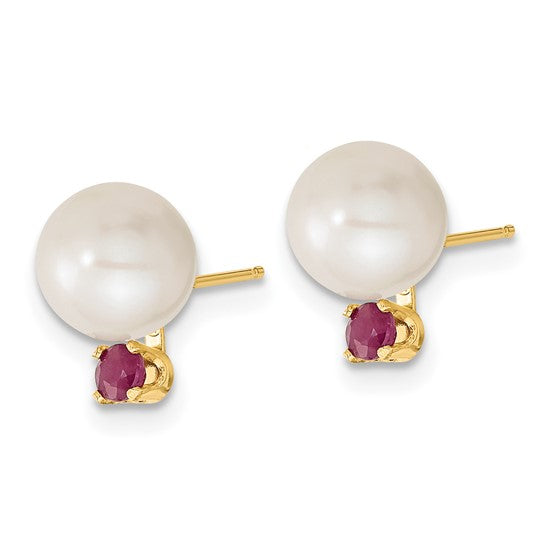 14k 7-8mm White FW Cultured Pearl and Ruby Stud Earrings and Pendant