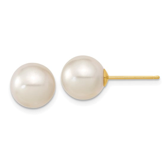 14k 9-10mm White Round Saltwater Cultured South Sea Pearl Post Earrings
