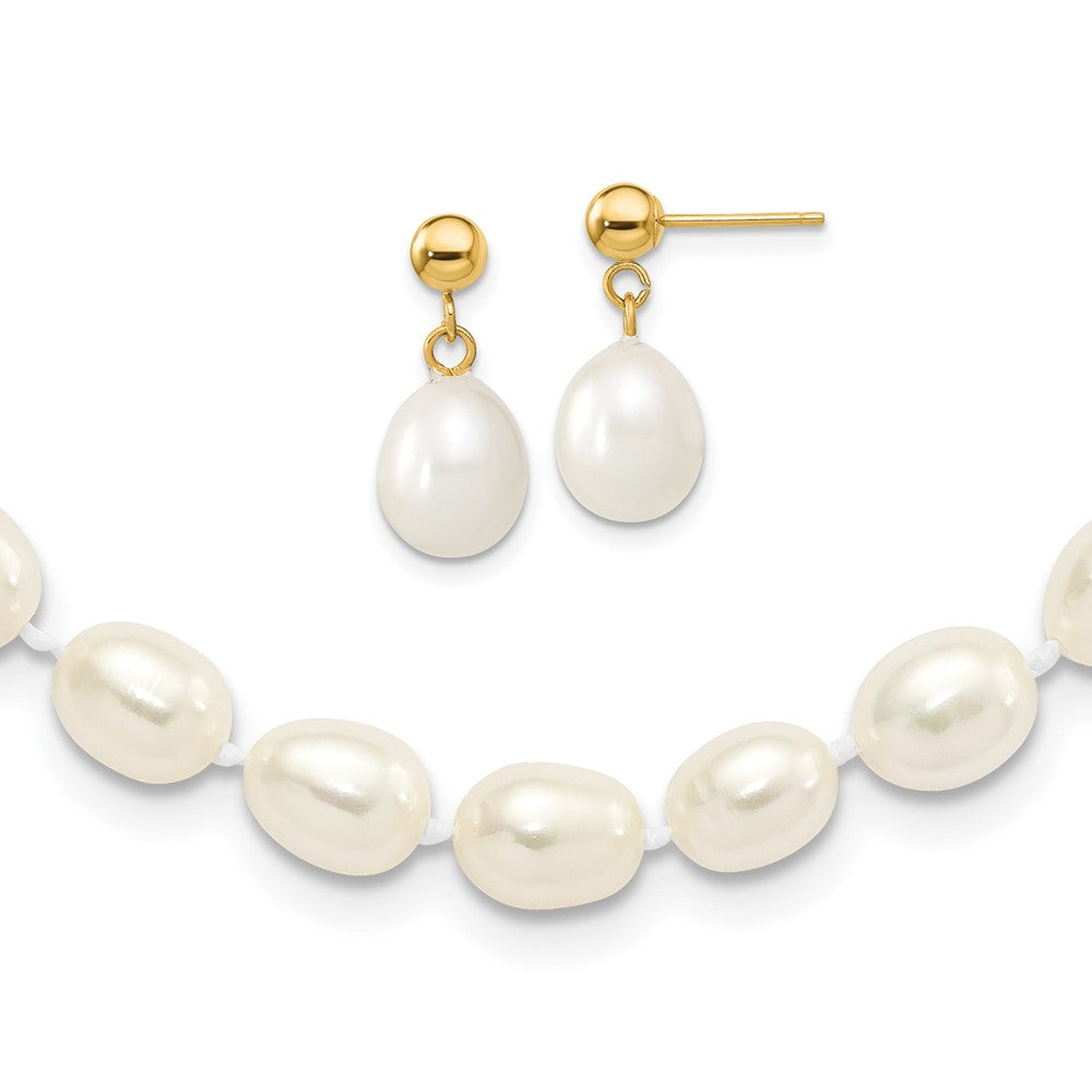 14k 7-8mm Rice FW Cultured Pearl 18 in. Necklace & Post Earring Set