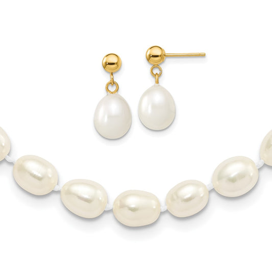 14k 7-8mm Rice FW Cultured Pearl 18 in. Necklace & Post Earring Set