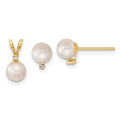 14K 5-6mm Saltwater Akoya Cultured Pearl and Dia. Earring and Pendant Set