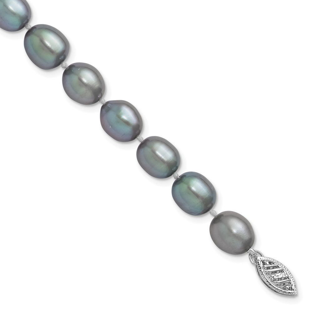 14k White Gold 8-9mm Grey Rice Freshwater Cultured Pearl Bracelet