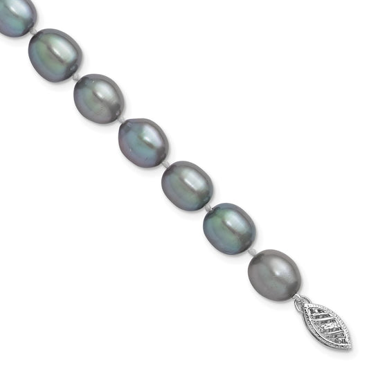 14k White Gold 8-9mm Grey Rice Freshwater Cultured Pearl Bracelet