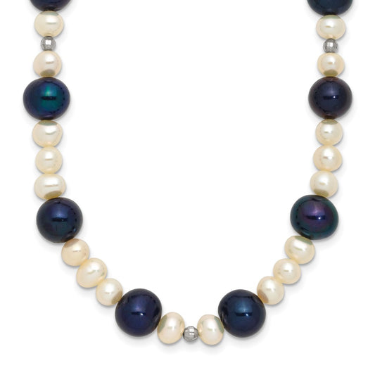 14K WG Black and White Semi-round Freshwater Cultured Mirror Bead Necklace