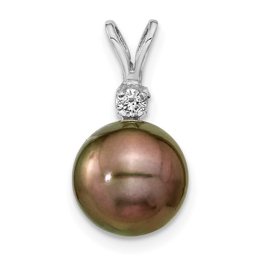 14k WG 9-10mm Round Saltwater Cultured Tahitian Pearl .05ct Dia. Pendant