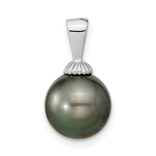 14k WG 9-10mm Black Round Saltwater Cultured Tahitian Pearl Pendant