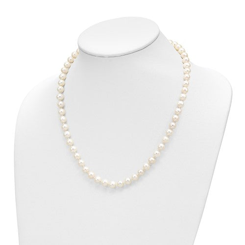 14K 7-8mm Near Round White FWC Pearl Necklace and Button Earring Set