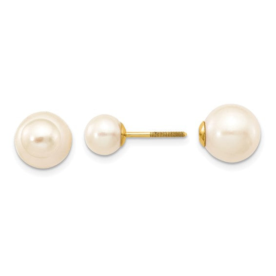 14k 6-7mm and 9-10mm Round Freshwater Cultured Pearl Screw On Post Earrings