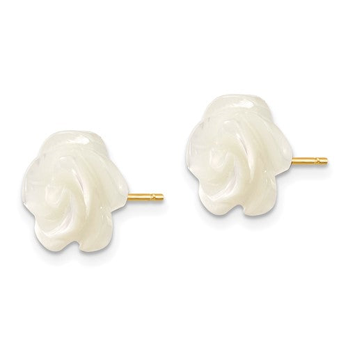 14k 10mm White Mother of Pearl Flower Design Post Stud Earrings