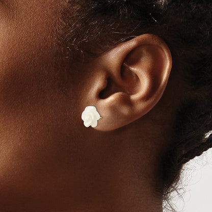 14k 10mm White Mother of Pearl Flower Design Post Stud Earrings