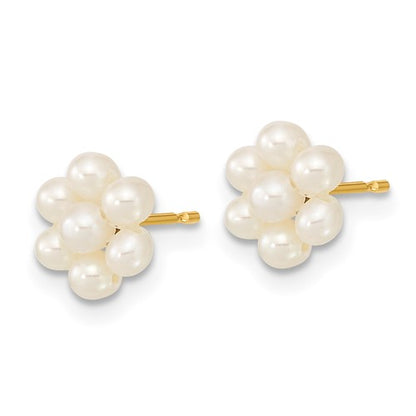 14k 2-3mm White Button Freshwater Cultured Pearl Flower Earrings