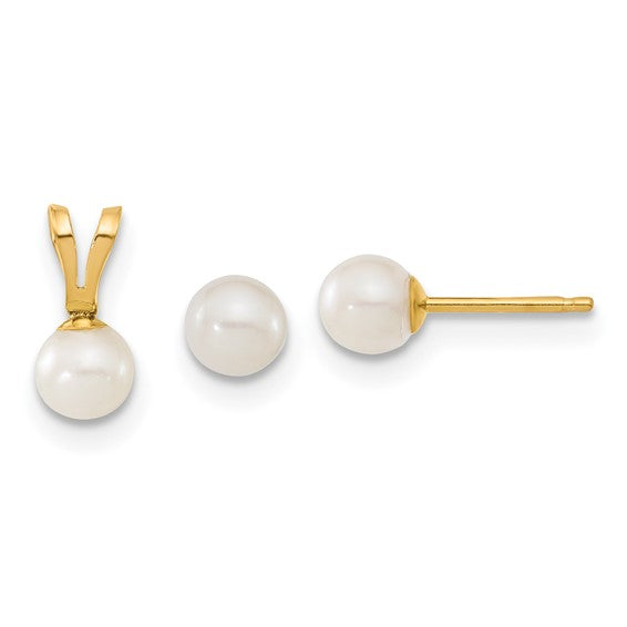 14k Children's 4-5mm White FWC Pearl Pendant and Earring Set