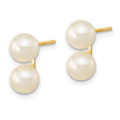 14k 6-7mm White Round FW Cultured Double Pearl Post Earrings