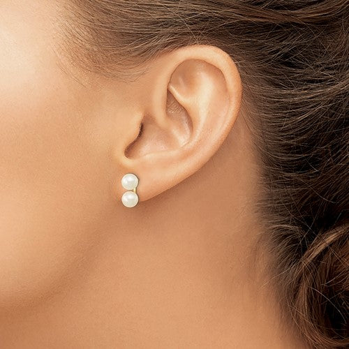 14k 6-7mm White Round FW Cultured Double Pearl Post Earrings