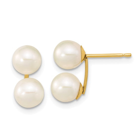 14k 6-7mm White Round FW Cultured Double Pearl Post Earrings