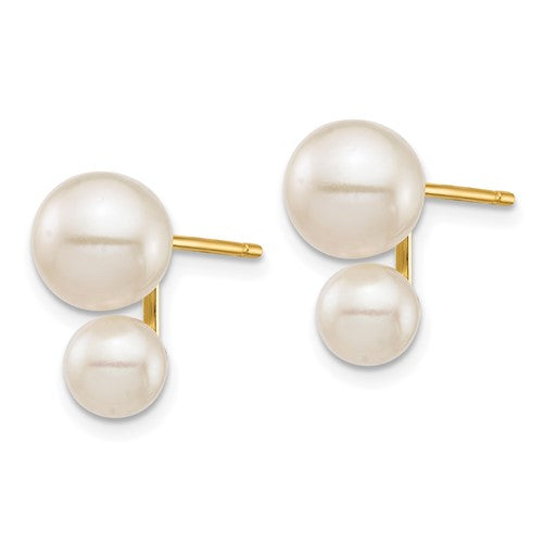 14K 5 and 7mm White Round FW Cultured Double Pearl Post Earrings