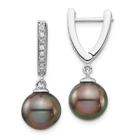 14K WG 9-10mm Round Saltwater Cultured Tahitian Pearl Diam Dangle Earrings