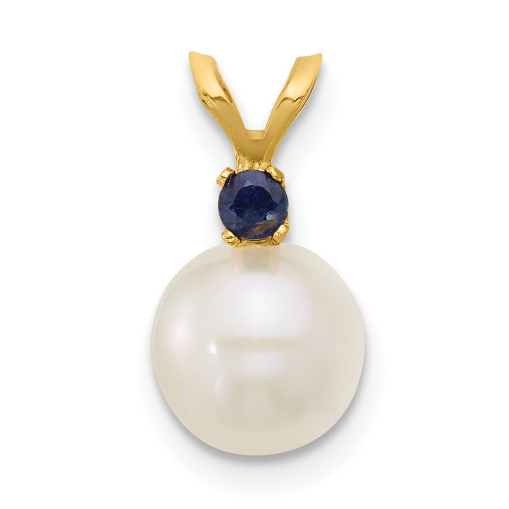 14K 7-7.5mm White Round FWC Pearl Sapphire Pendant
