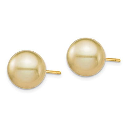 14K 10-11mm Golden Round Saltwater Cultured South Sea Pearl Post Earrings