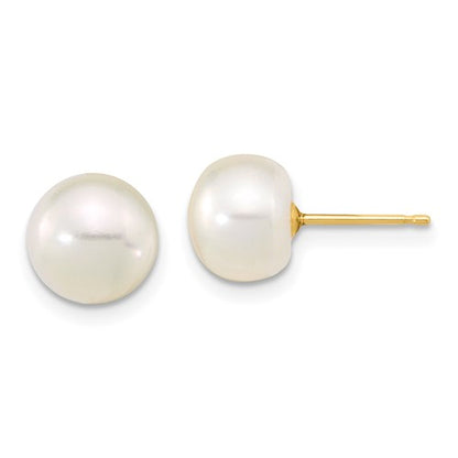 14K 8-9mm Near Round White FWC Pearl Earring with 1in ext. Bracelet with 2in ext Necklace