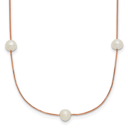 14K Rose Gold 5-6mm Near-Round White FWC Pearl 9-Station Necklace