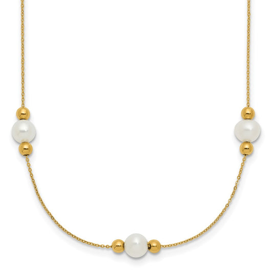 14K Polished FWC Pearl and Bead 3 Station 16in w/2 in ext. Necklace