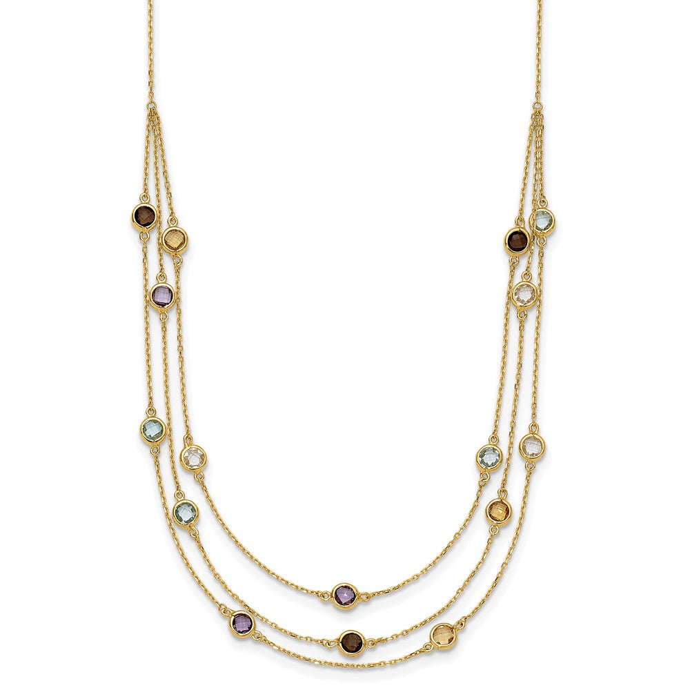 14K Smoky Quartz White Quartz/BT/CI/AM 3-strand 17in Necklace