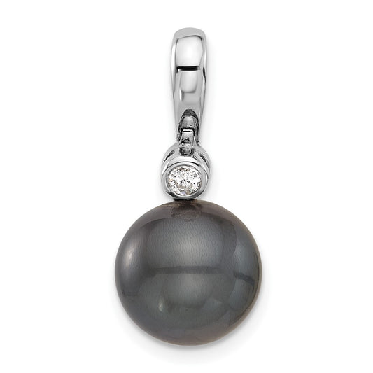 14K WG 11-12mm Round Blk Saltwater Tahitian Pearl .05ct Diamond Pendant