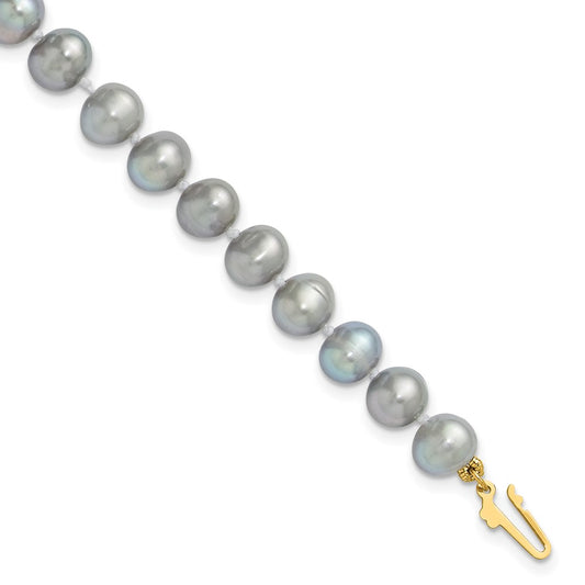 14k 6-7mm Near Round Grey Freshwater Cultured Pearl Bracelet