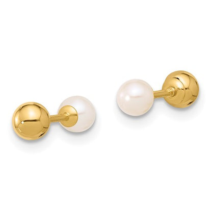 14K 3-4mm Round FWC Pearl Front and Back Ball Post Earrings