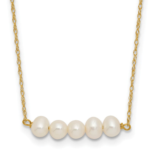 14k 4-5mm Semi-Round White FWC 5 Pearl Bar 19.5in Necklace