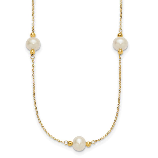 14k 8-9mm Near-round White FWC Pearl 5 Station 18in Necklace
