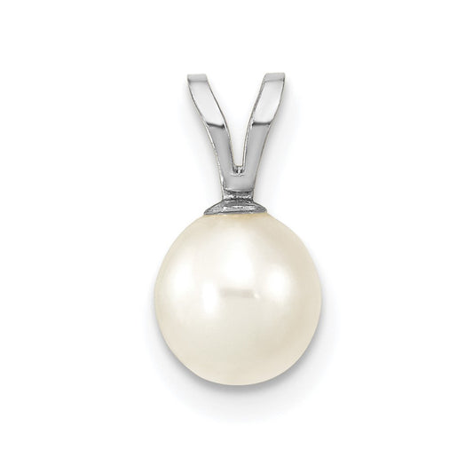 14k WG 6-7mm Round White Freshwater Cultured Pearl Pendant