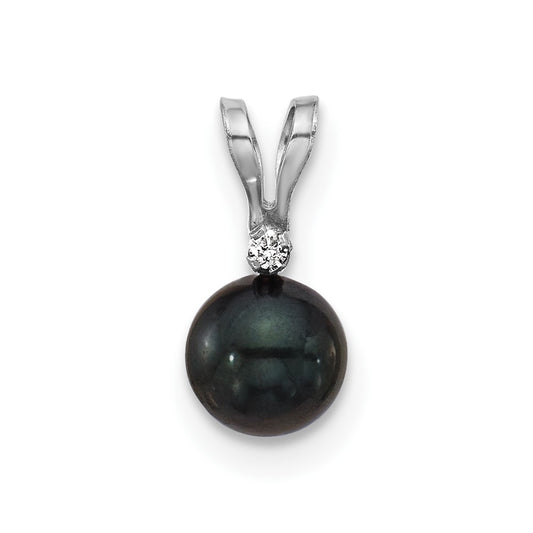 14kw 5-6mm Black Round Saltwater Akoya Cultured Pearl Diamond Pendant
