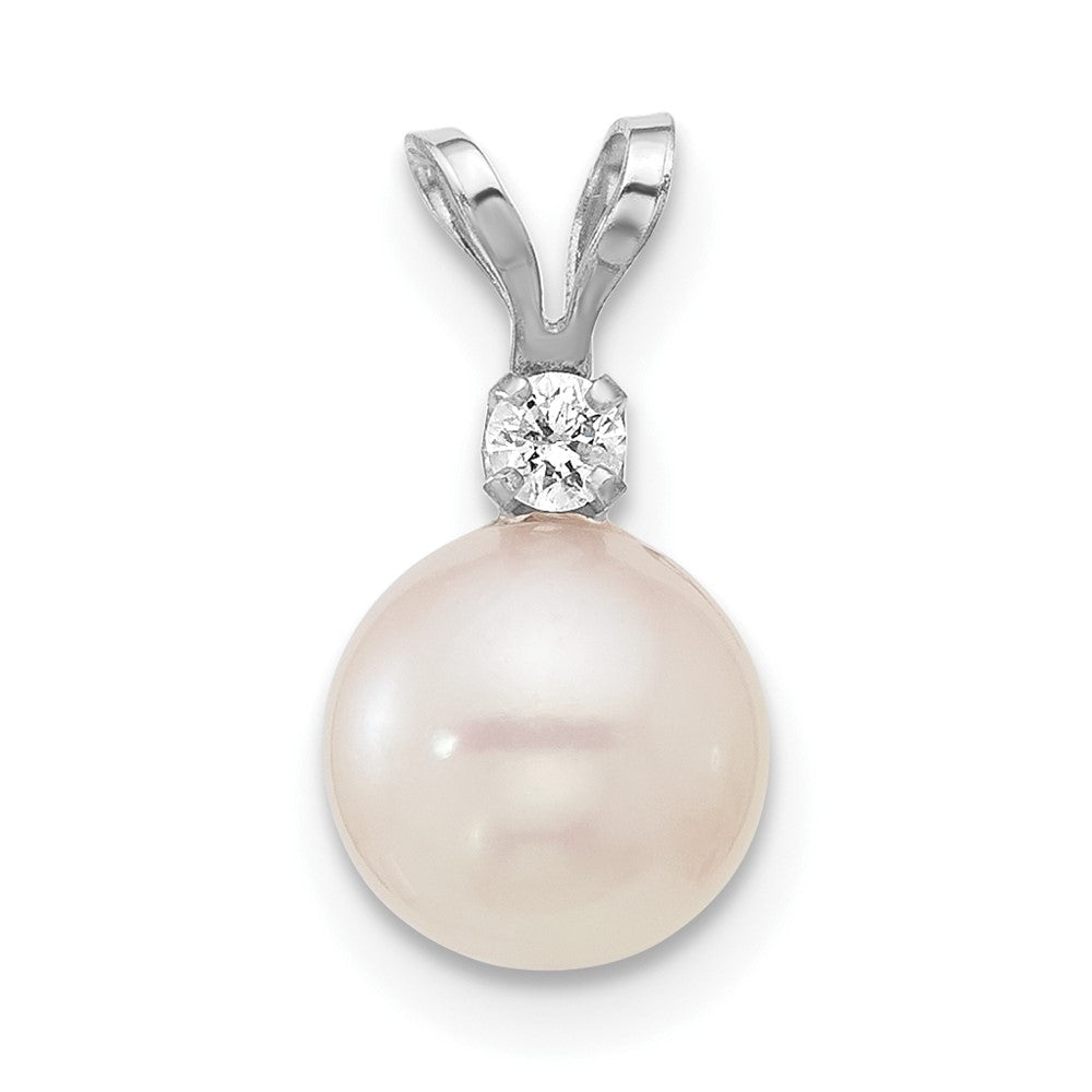 14K White Gold 7-8mm Round White Saltwater Akoya .05ct Diamond Pendant