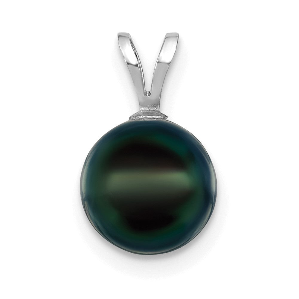 14K White Gold 8-9mm Round Black Saltwater Akoya Pendant