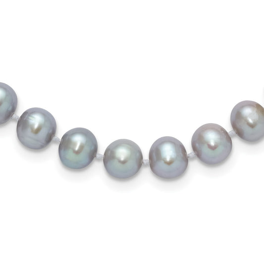 14K WG 7-8mm Near Round Grey FWC Pearl 16in Necklace
