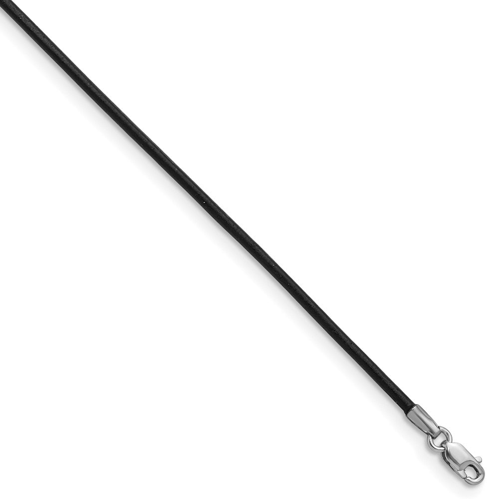 14k White Gold 1.5mm 20in Black Leather Cord Necklace