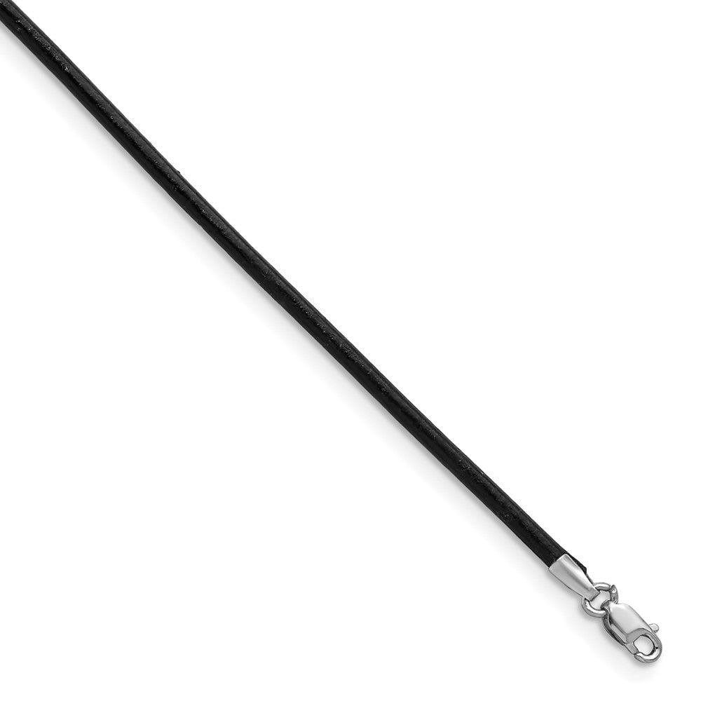 14k White Gold 2mm 20in Black Leather Cord Necklace