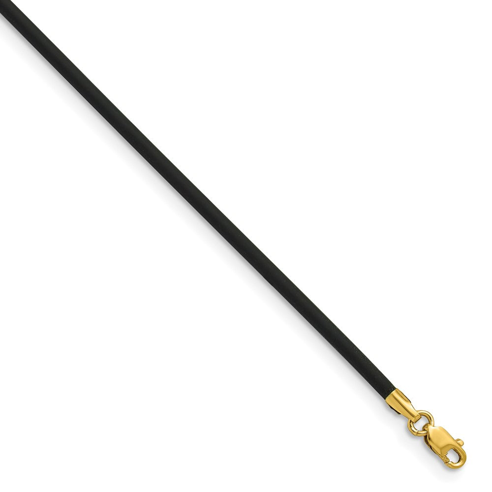 14k 2mm 18in with Yellow Clasp Black Rubber Cord Necklace