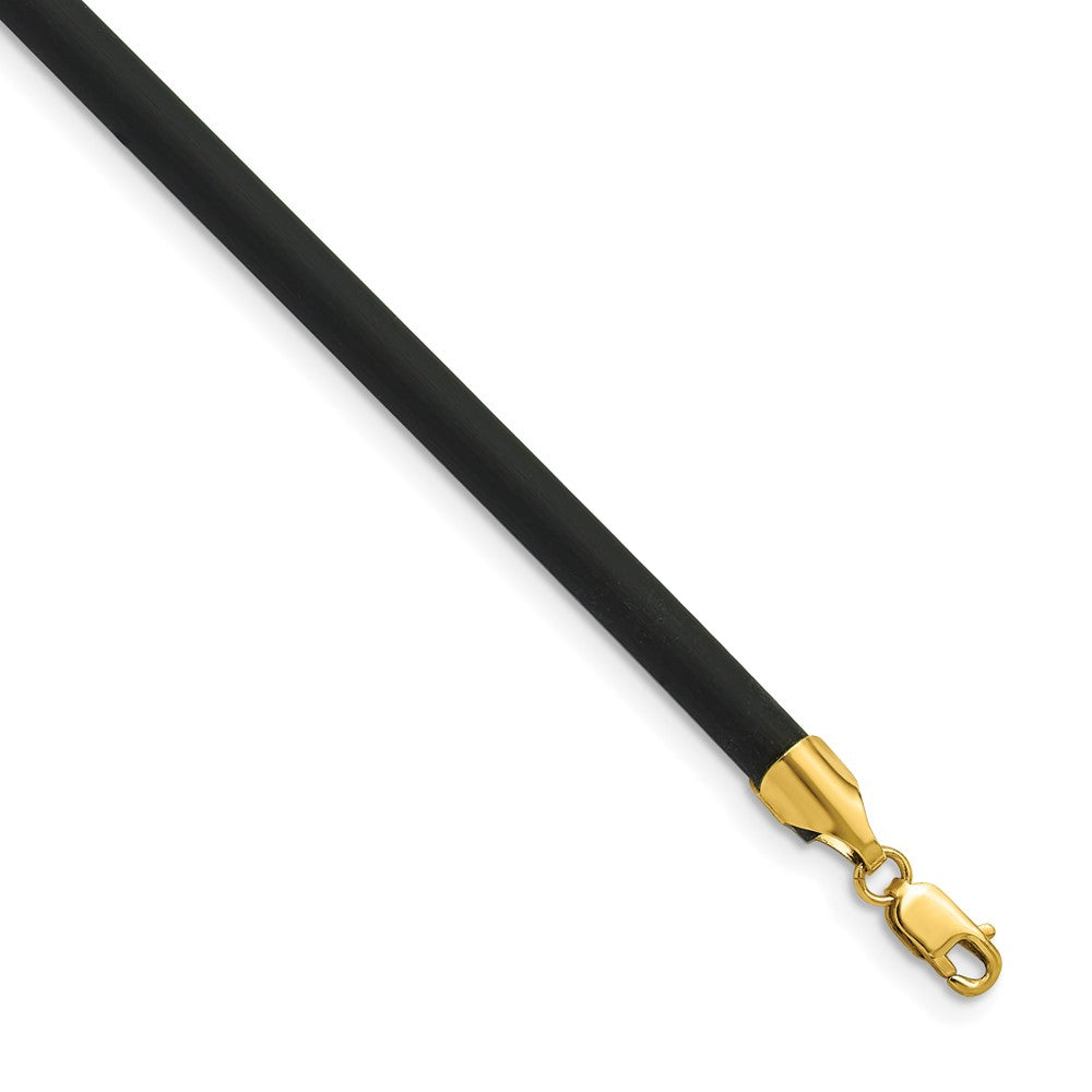14k 4mm 16in with Yellow Clasp Black Rubber Cord Necklace