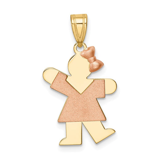 14k Two-Tone Small Girl w/ Bow on Right Engravable Charm
