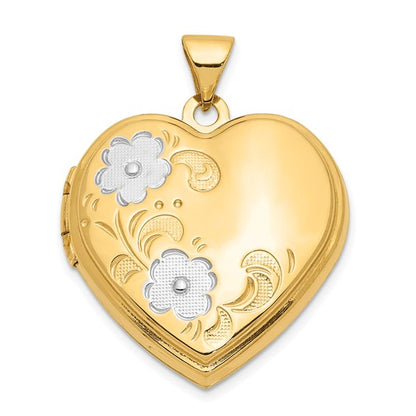 14ky with White Rhodium Floral Heart Locket