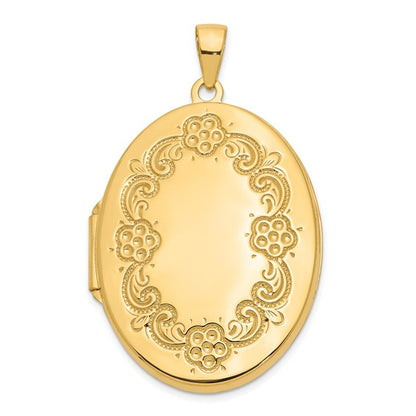 14k Yellow Gold Floral Oval Locket