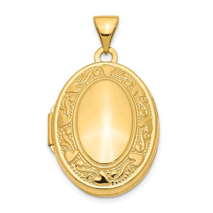 14k Yellow Gold Scroll Heart Design Oval Locket