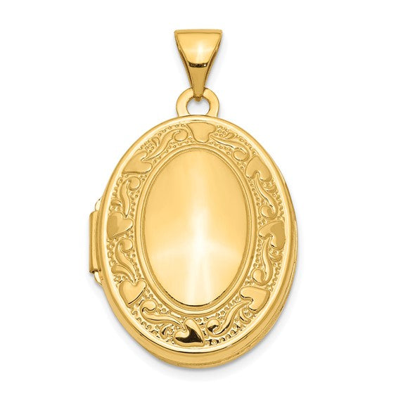 14k Yellow Gold Scroll Heart Design Oval Locket