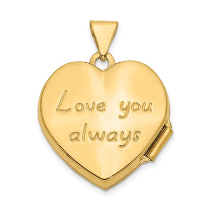 14k Scrolled LOVE YOU ALWAYS Heart Locket