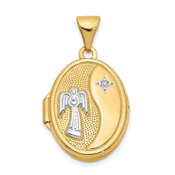 14ky with White Rhodium 17mm Guardian Angel Oval Locket